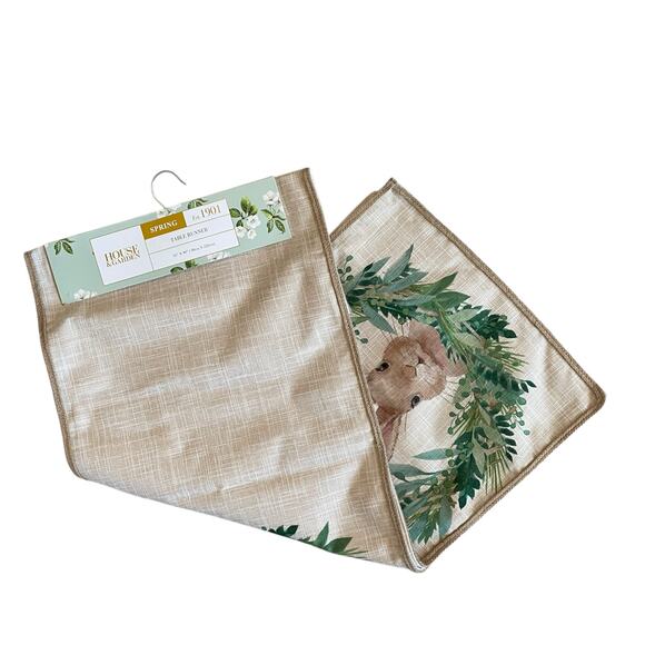 House & Garden Floral Bunny Rabbit Table Runner 16x90 Spring Easter Beige New - Picture 2 of 9